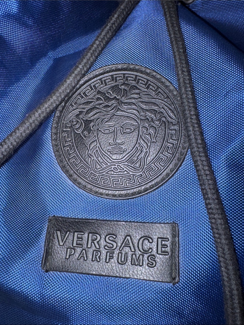 Versace Parfums Navy Blue & Black Drawstring Backpack—Medusa Logo - Picture 2 of 9